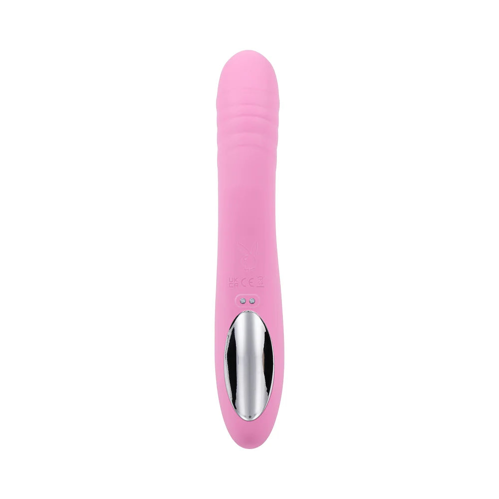 Playboy Rub Me Right Rechargeable Thrusting Dual Stimulator Silicone Pink Petal