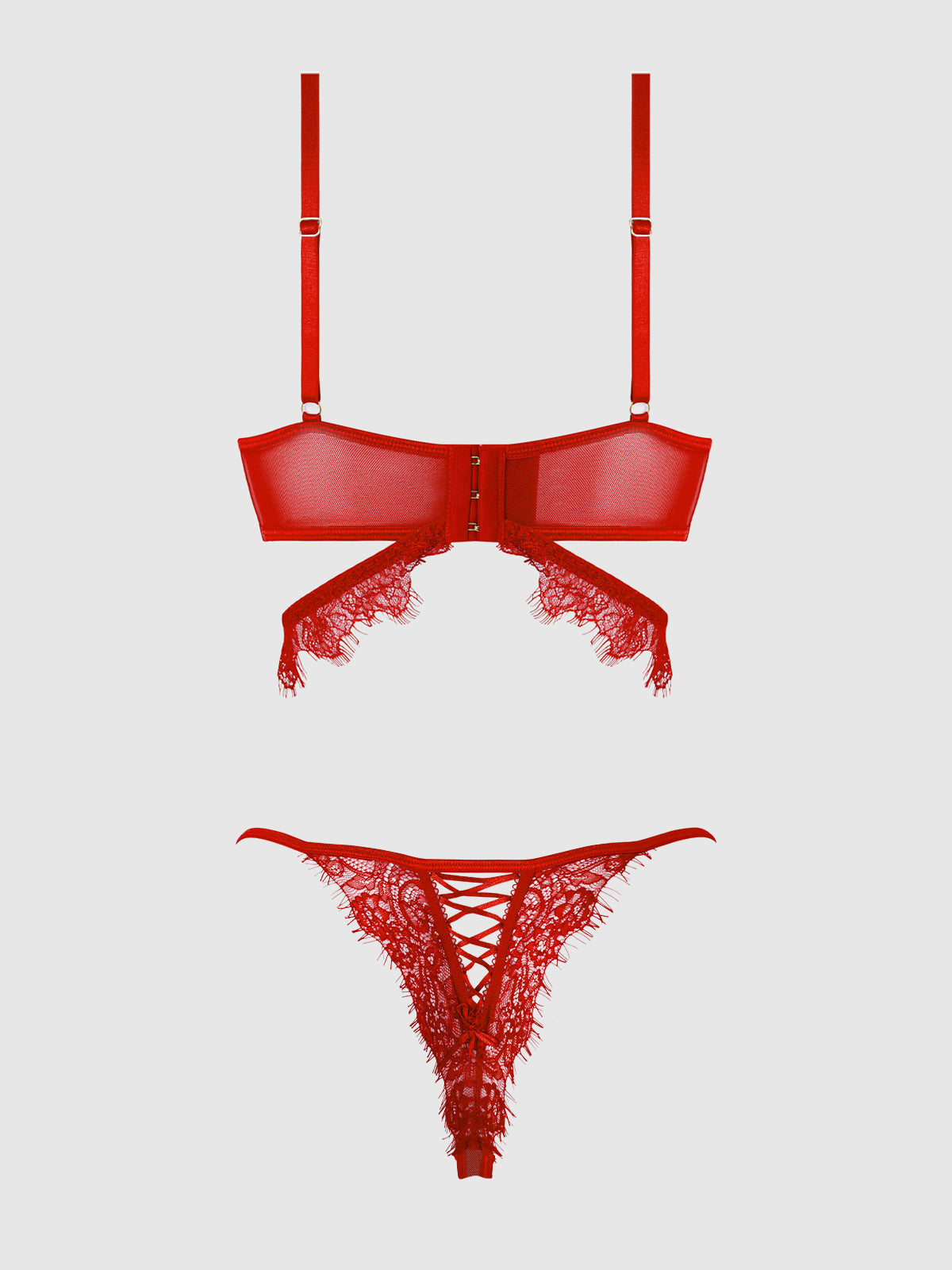 MILA EYELASH LACE STRAPPY LONGLINE BRA & TANGA SET