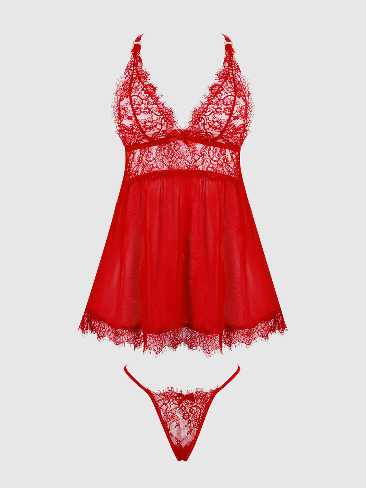MILA EYELASH LACE & MESH BABYDOLL & G-STRING SET