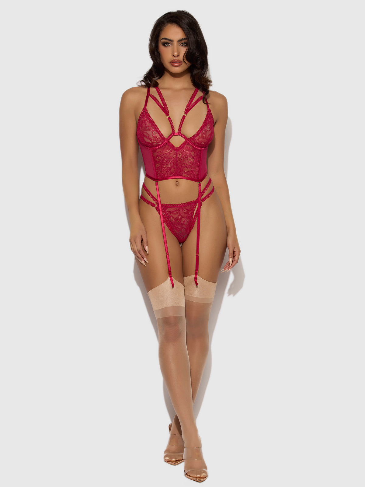 BIANCA STRAPPY LACE BUSTIER & THONG SET