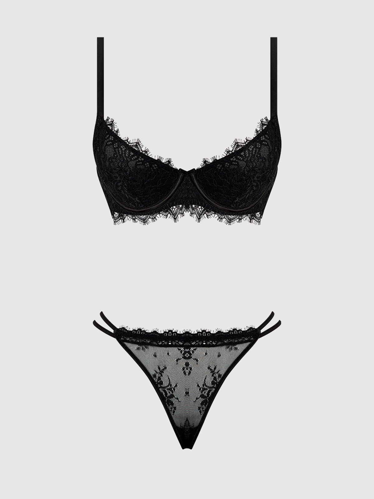 JOCELYN LACE & SATIN PUSH UP BRA STRAPY THONG SET