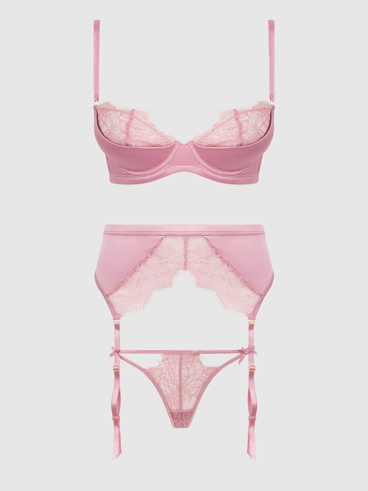 BLAIR SATIN & LACE BRA, GARTER & G-STRING SET