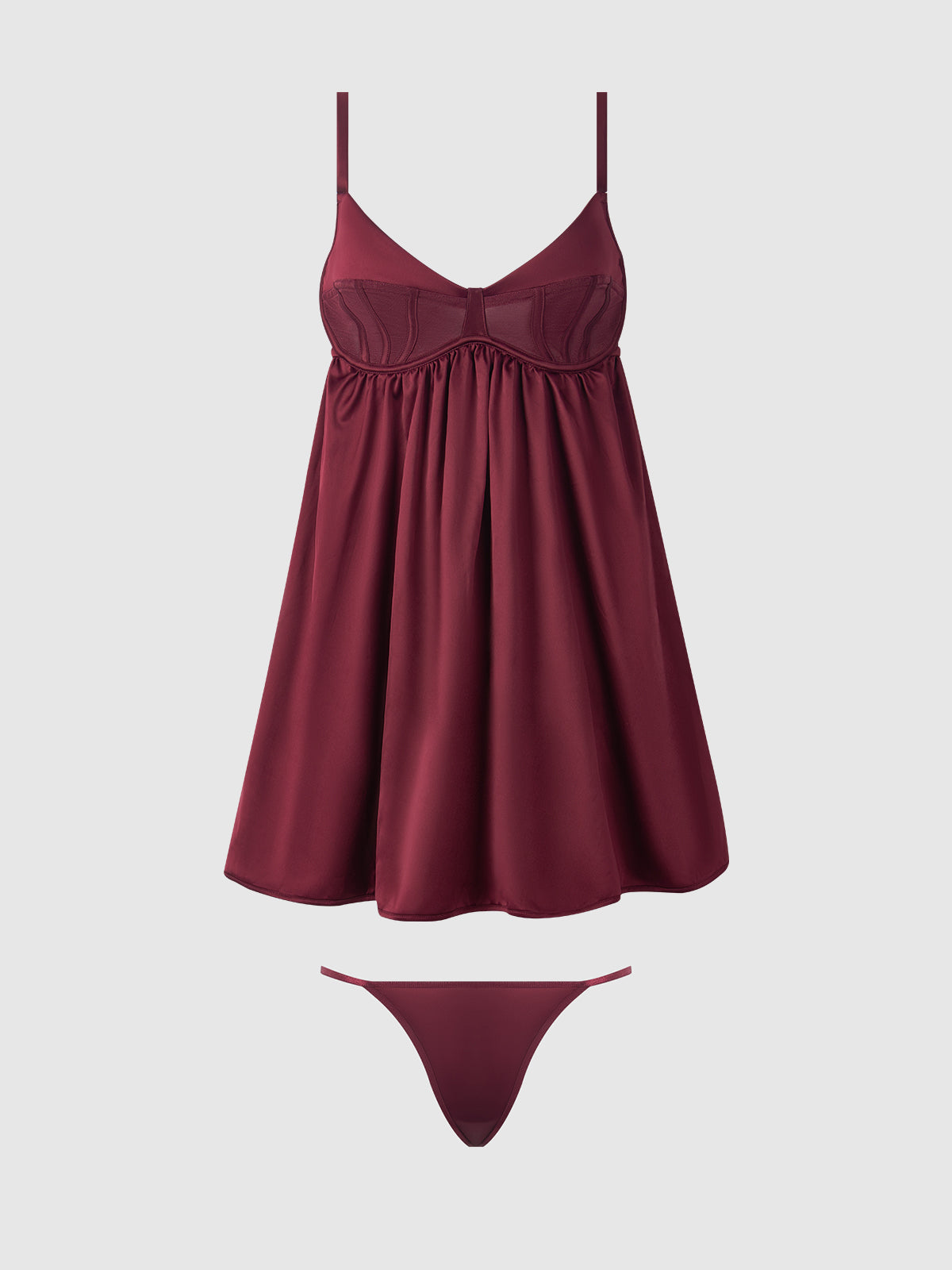 BRIGETA SATIN & MESH CORSETTED BABYDOLL & G-STRING SET