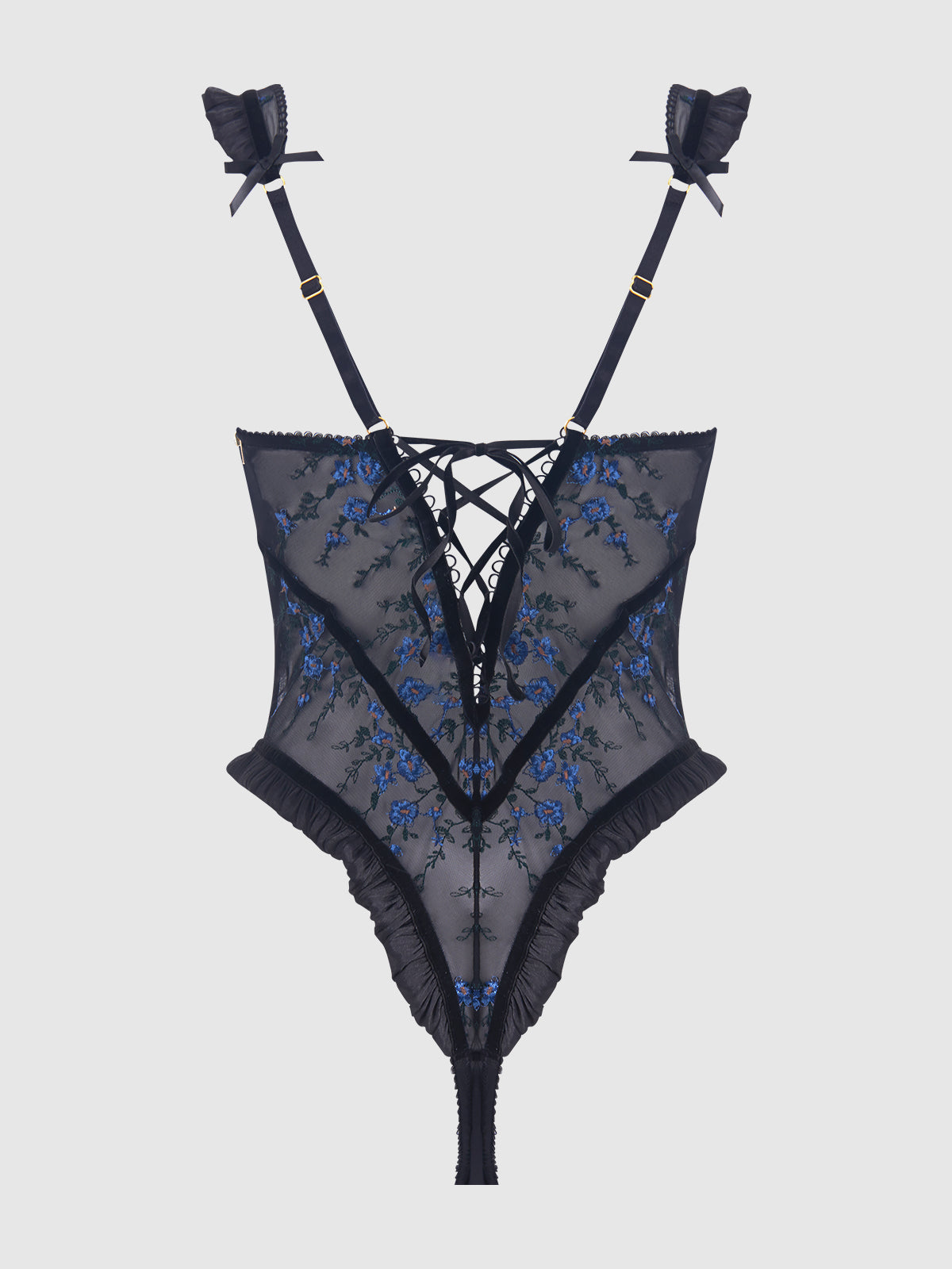 HARPER EMBROIDERED MESH & RUFFLE TEDDY
