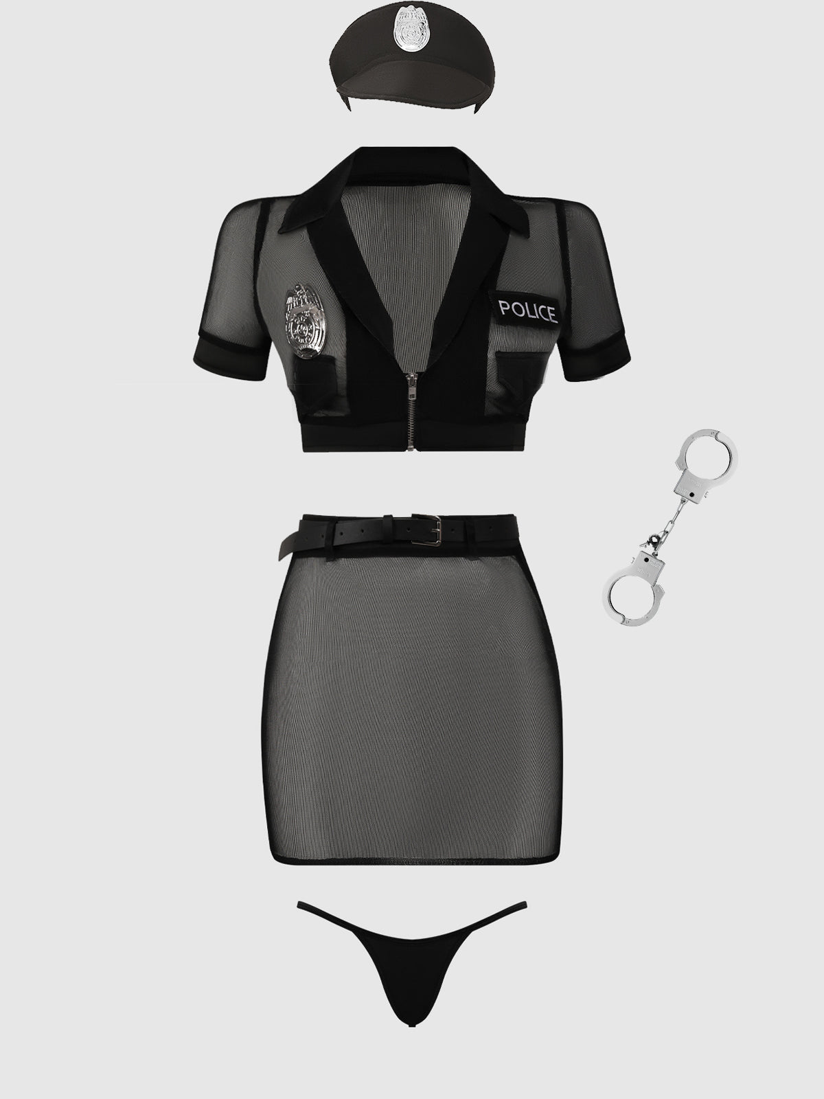 UNDER ARREST MESH TOP, OPEN BACK SKIRT, & CUFFS SET