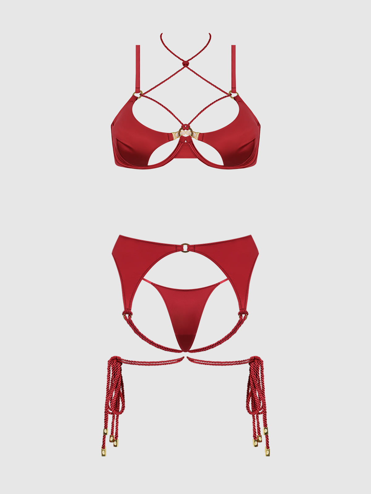 IRYNA SILKY MICRO & ROPE BRA, GARTER & THONG SET