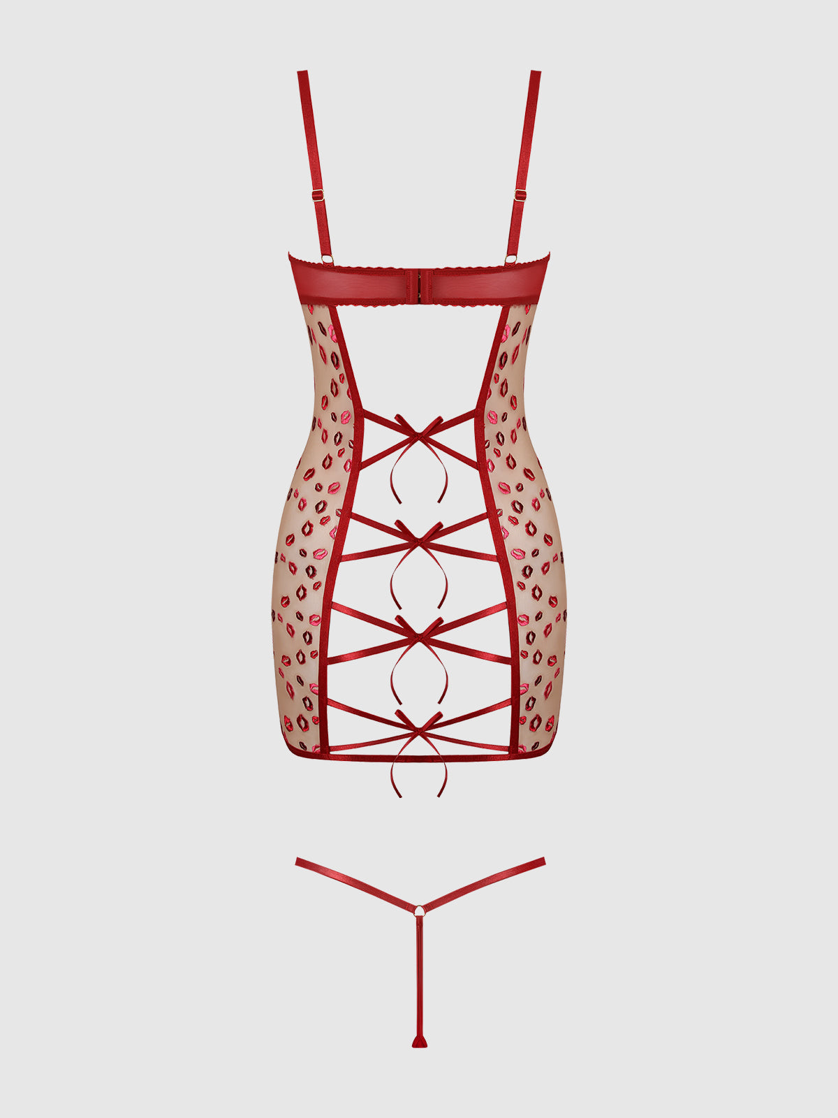 ANGELINA LIPS EMBROIDERY BOW BACK CHEMISE SET