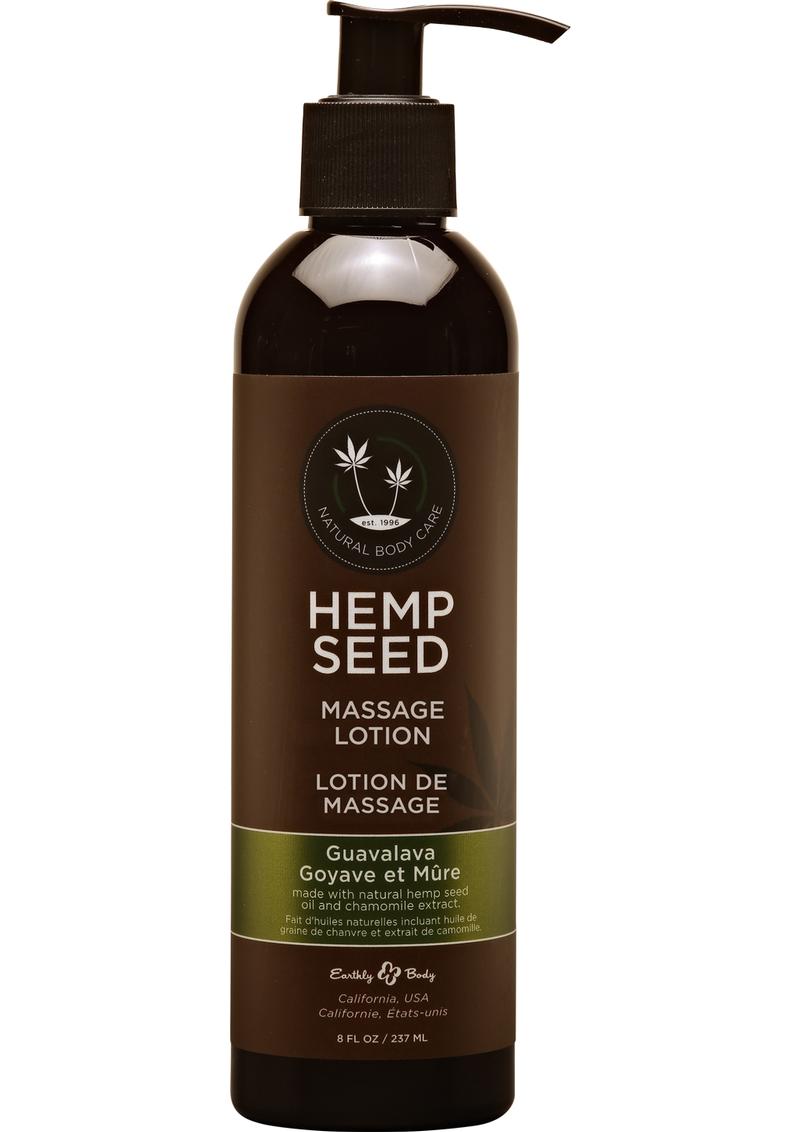 Hemp seed massage lotion bottle on a white background