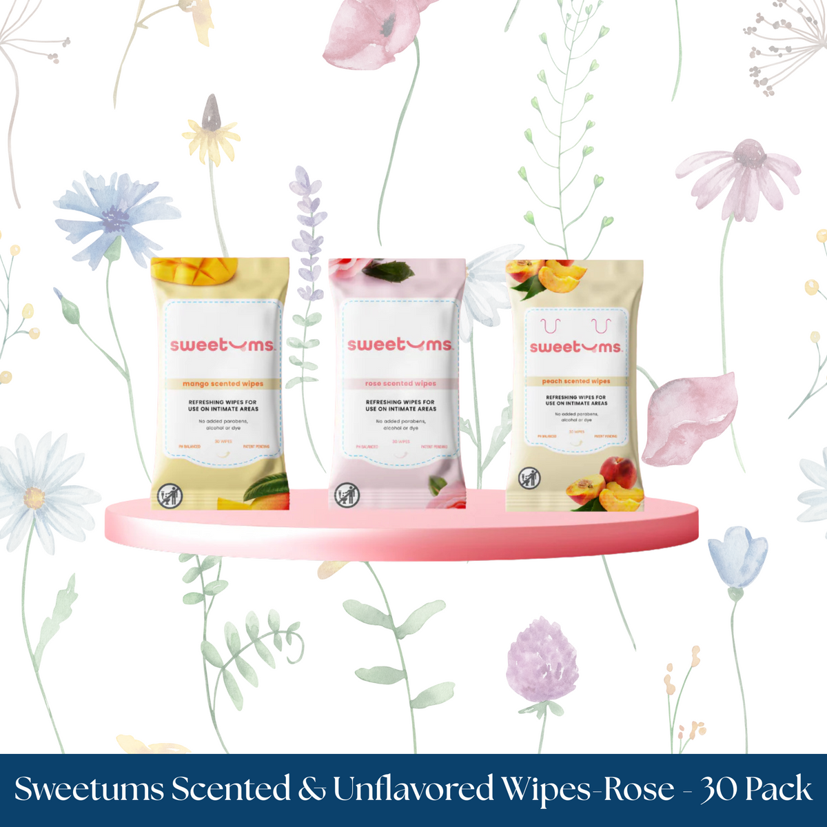 Sweetums Scented & Unflavored Wipes-Rose - 30 Pack