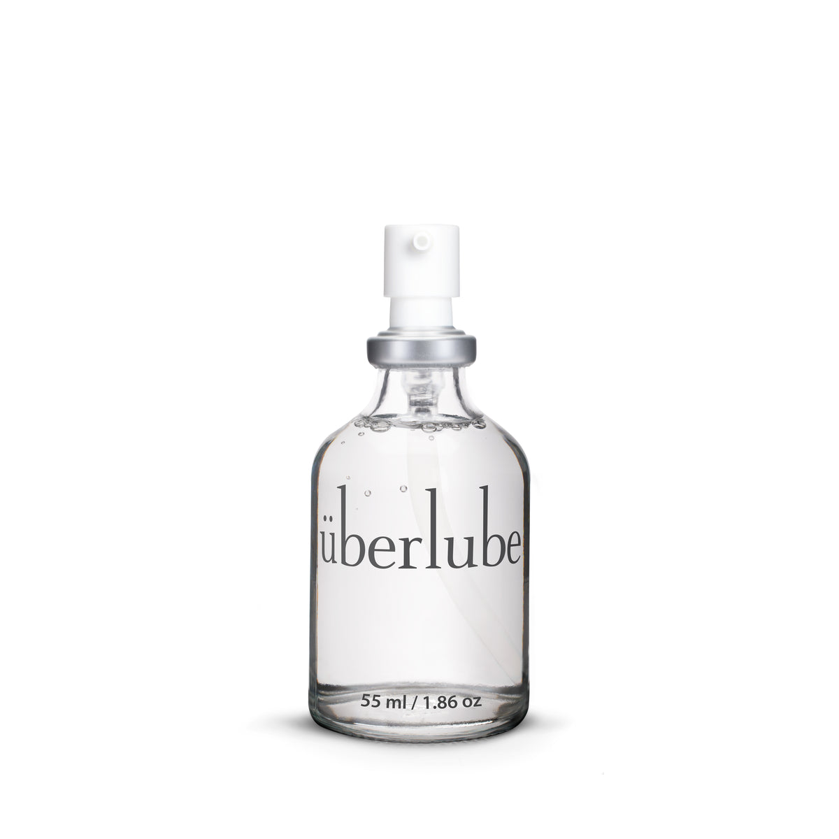 Clear spray bottle labeled 'uberlube' on a white background