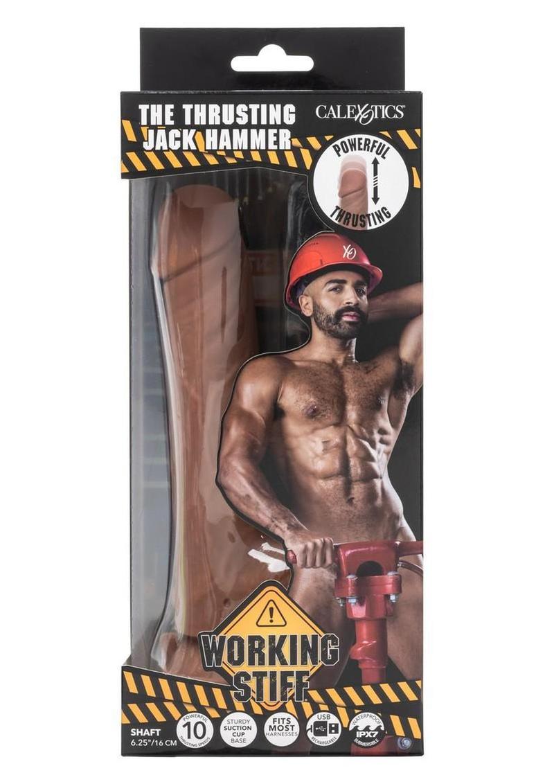 Working Stiff The Thrusting Jack Hammer Rechargeable Silicone Vibrating Dildo - Chocolate