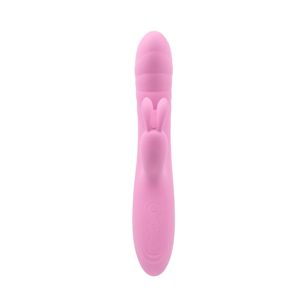 Playboy Rub Me Right Rechargeable Thrusting Dual Stimulator Silicone Pink Petal