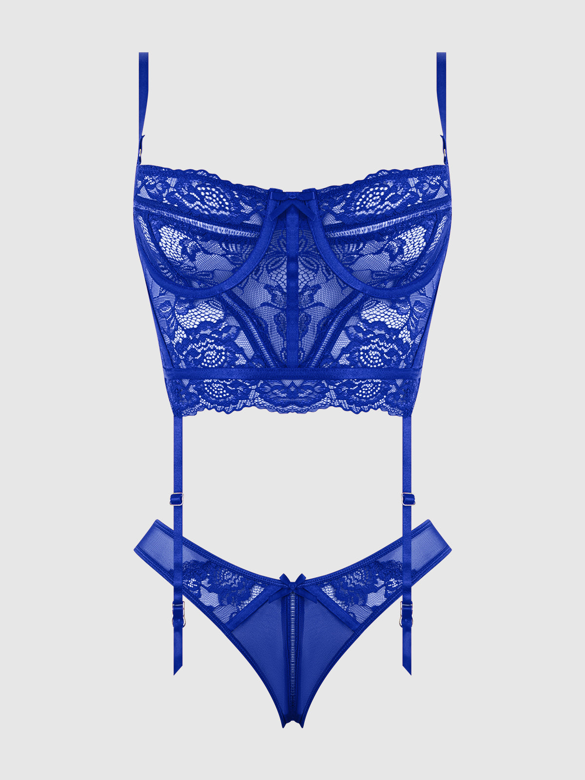 HARLOW LACE & MESH BUSTIER & BACKLESS HIPSTER SET