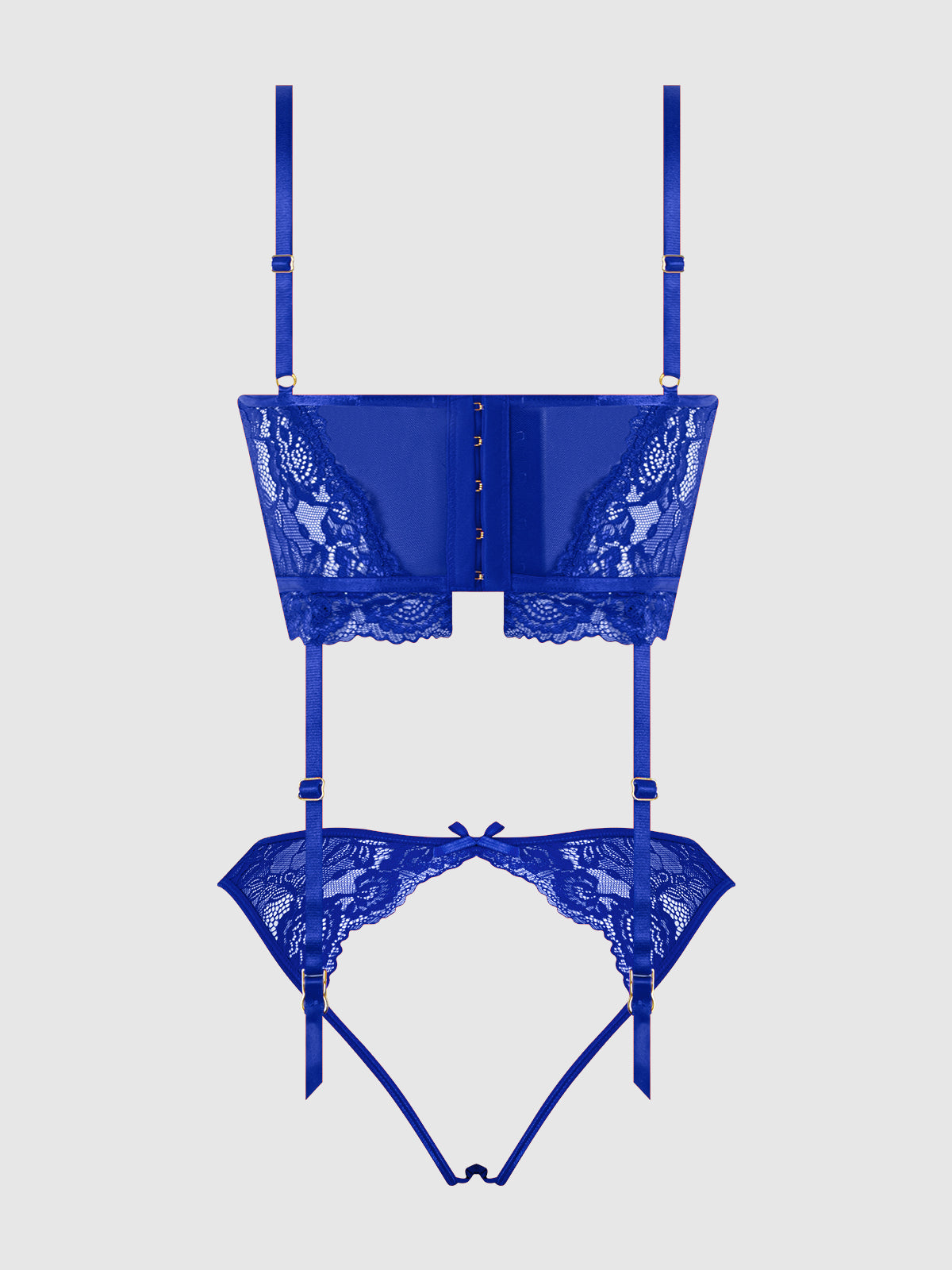 HARLOW LACE & MESH BUSTIER & BACKLESS HIPSTER SET
