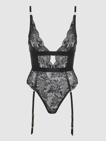 HELENA LACE & SATIN WIRELESS & OPEN BACK TEDDY