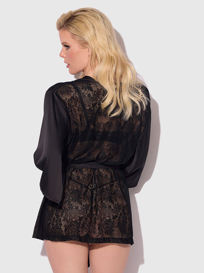 HELENA SATIN & LACE BACK SHORT ROBE