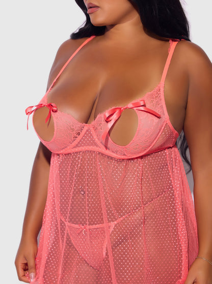 PORTIA SWISS DOT BABYDOLL & G-STRING SET