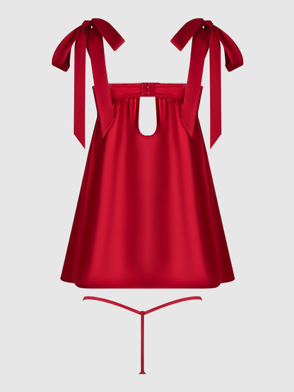 ROSALIE SATIN & EMBROIDERED LACE BABYDOLL & G-STRING SET