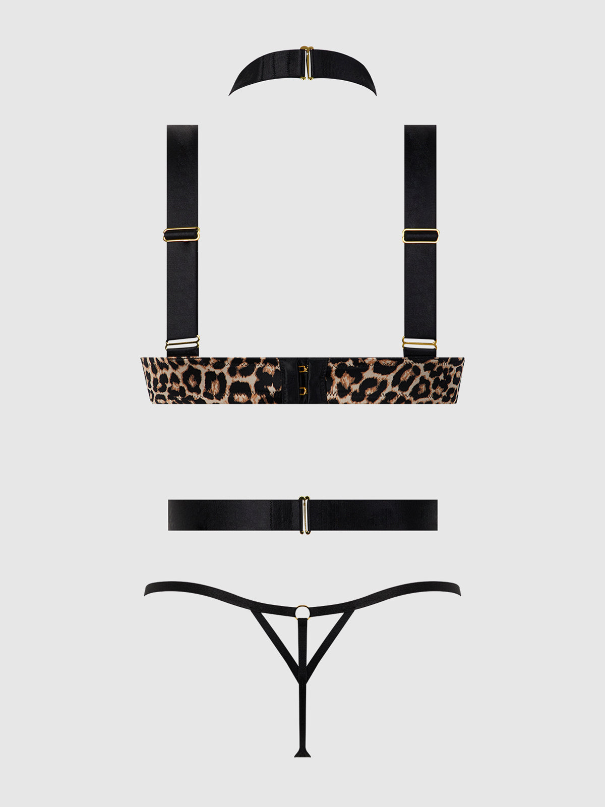DEVON STRAPPY PUSH UP BRA, HARNESS & G-STRING SET
