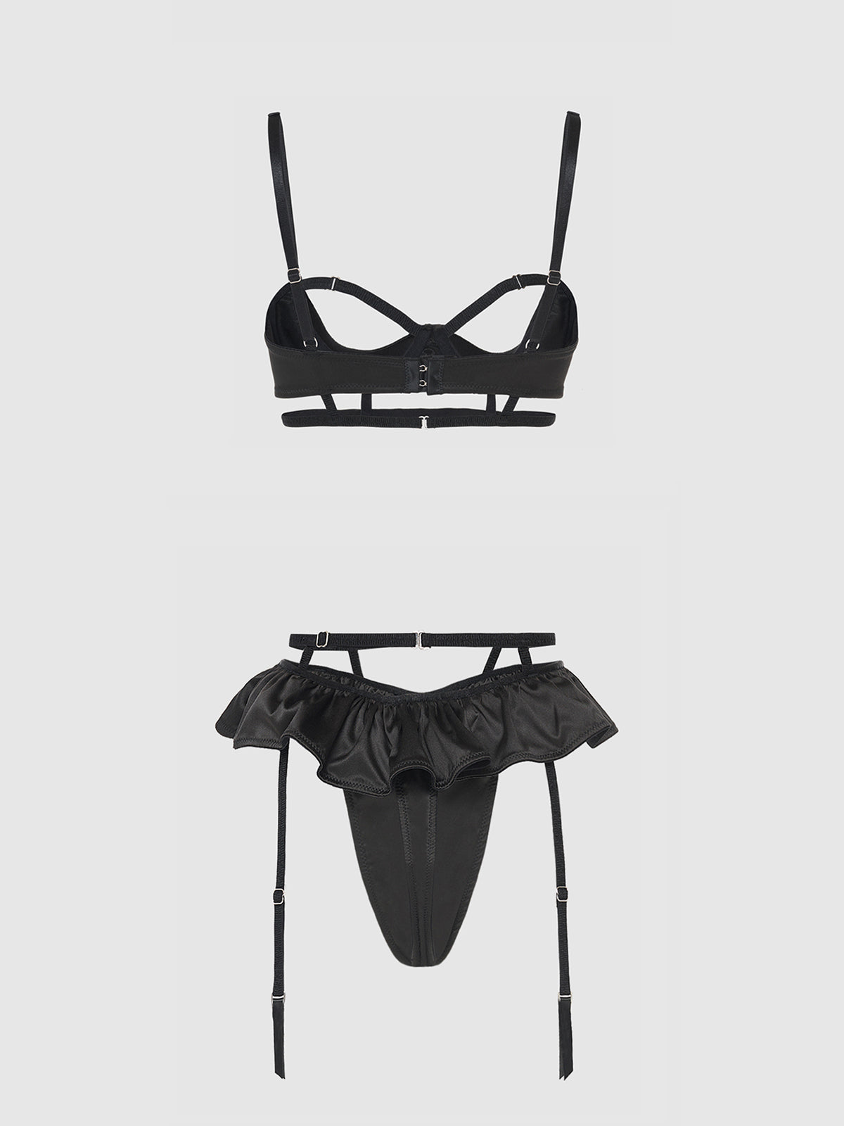 BRIGETA SATIN OPEN CUP BRA & SKIRTED THONG SET