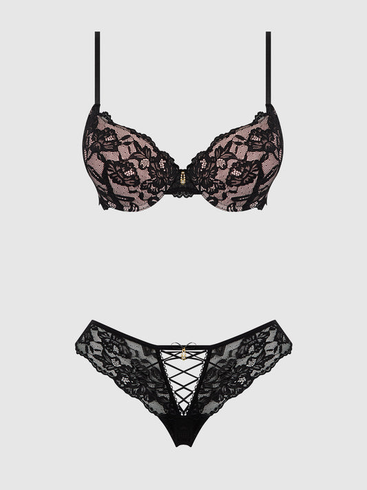 SAVANNAH LACE PUSH UP PLUNGE BRA & TANGA SET