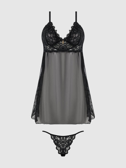 BELLA LACE & MESH BABYDOLL & G-STRING SET