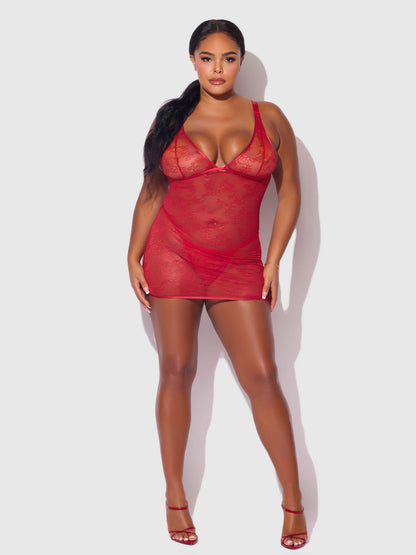 KIKI LACE STRAPPY & BACKLESS CHEMISE & G-STRING SET