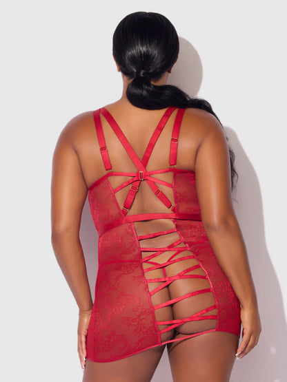KIKI LACE STRAPPY & BACKLESS CHEMISE & G-STRING SET