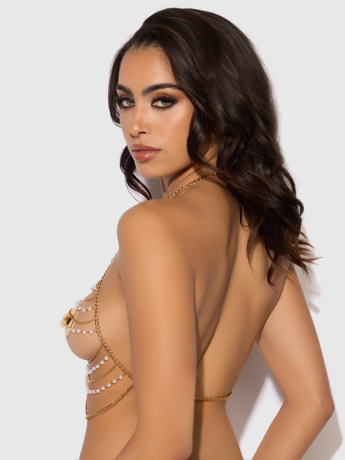 PEARL & CHAIN DRAPED BRALETTE