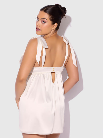 ROSALIE SATIN & EMBROIDERED LACE BABYDOLL & G-STRING SET
