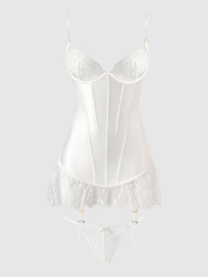 BRIDAL SATIN & LACE CHEMISE SET