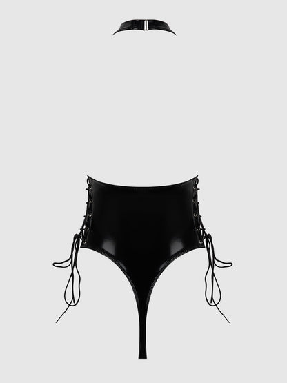TRINITY PATENT LACE UP HALTER TEDDY
