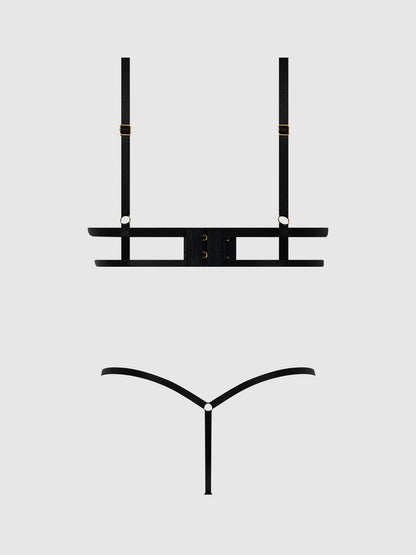 EVE SATIN & CHAIN OPEN CUP BRA & G-STRING SET