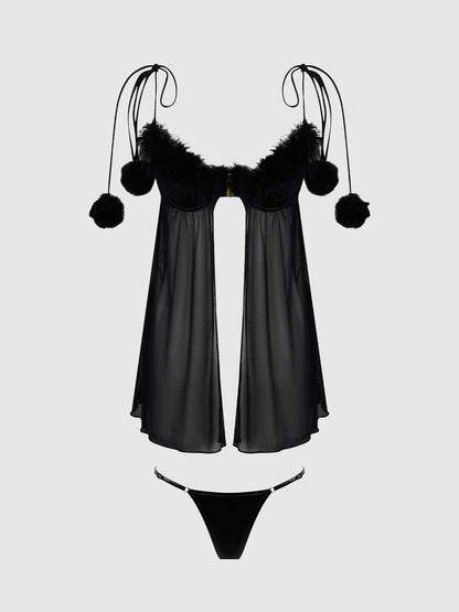 MARILYN MARABOU & MESH BABYDOLL & G-STRING SET