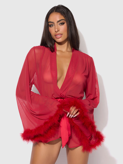 MARILYN MARABOU & MESH SHORT ROBE