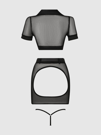 UNDER ARREST MESH TOP, OPEN BACK SKIRT, & CUFFS SET