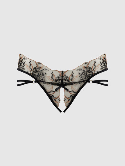 DELILAH EMBROIDERED STRAPPY CROTCHLESS & BACKLESS HIPSTER