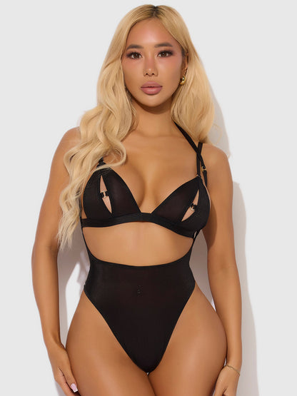 YASMINE SHIMMER MESH SLIT CUP, BACKLESS TEDDY & BRALETTE SET