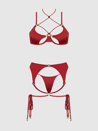 IRYNA SILKY MICRO & ROPE BRA, GARTER & THONG SET